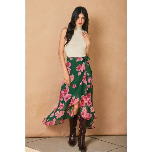 Desert Bloom Ruffled Hem Wrap Skirt