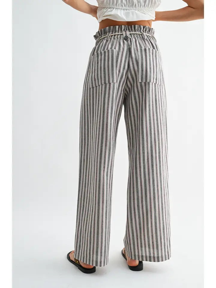 Striped Linen-Blend Drawstring Pant