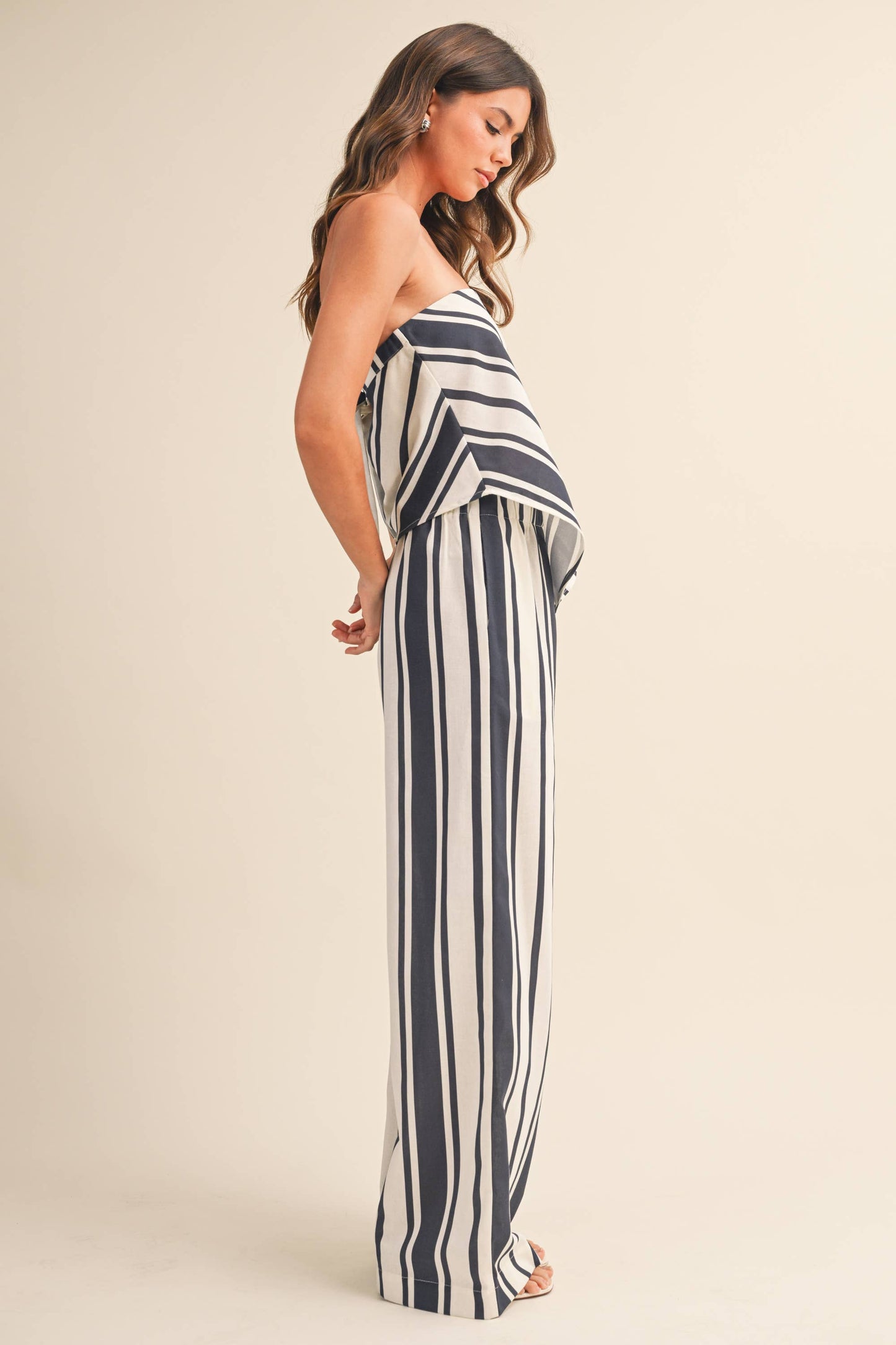 STRIPED LINEN TUBE TOP AND WIDE LEG PANTS SET