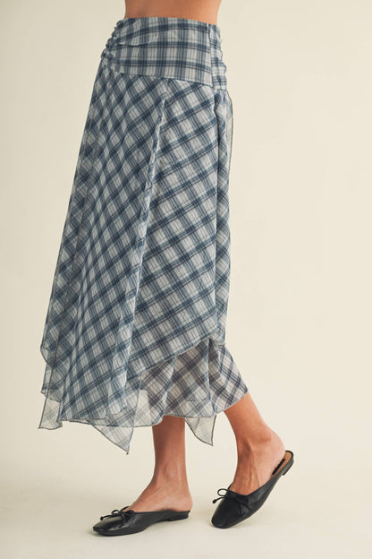 Asymmetric Plaid Handkerchief Hem Skirt