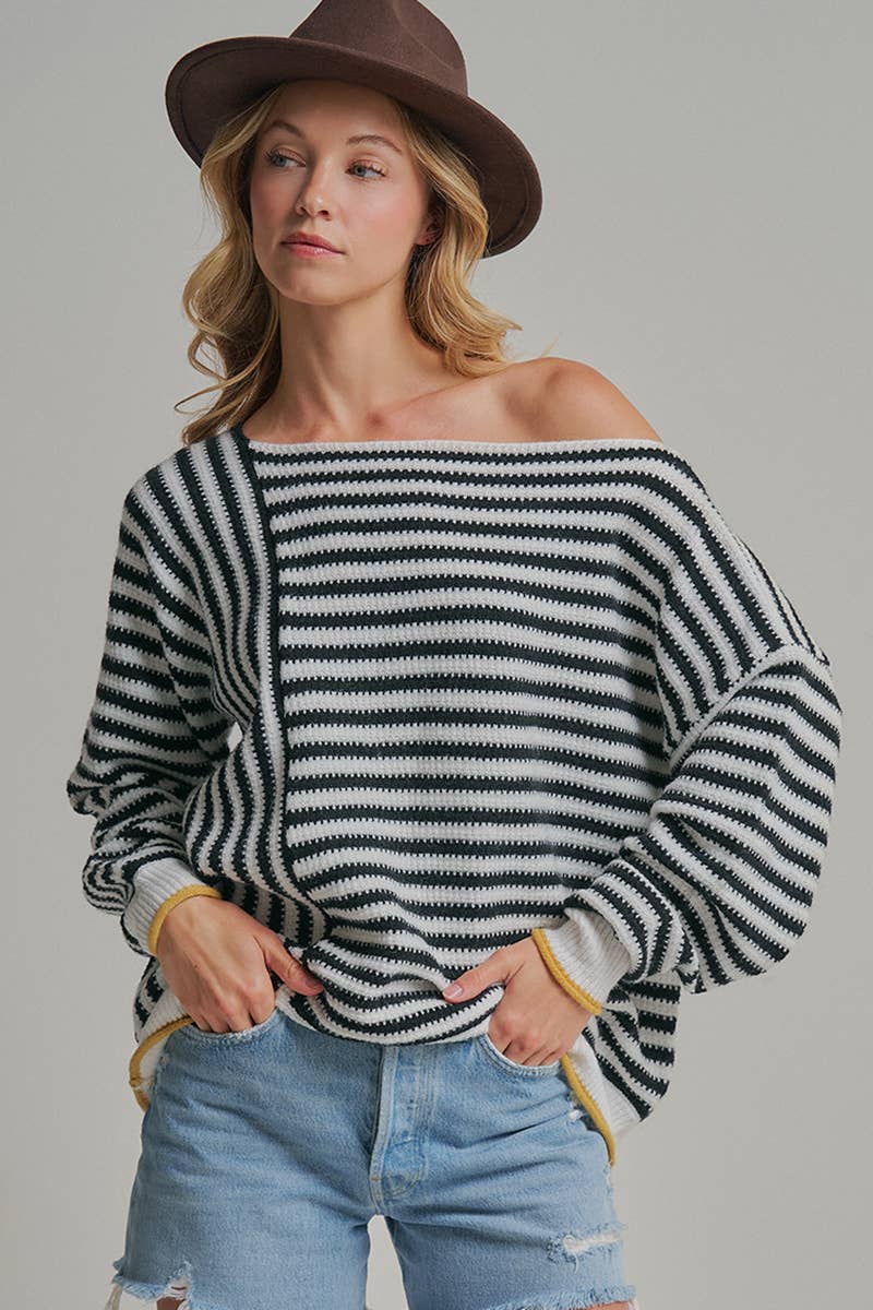 OVERSIZED STRIPE OFF SHOULDER SWEATER TOP