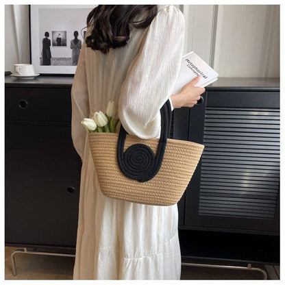 Color Block Woven Tote Handbag