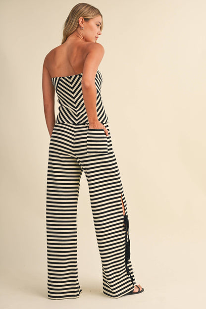 STRIPED TUBE TOP AND PANTS WITH SIDE BOW DETAILS