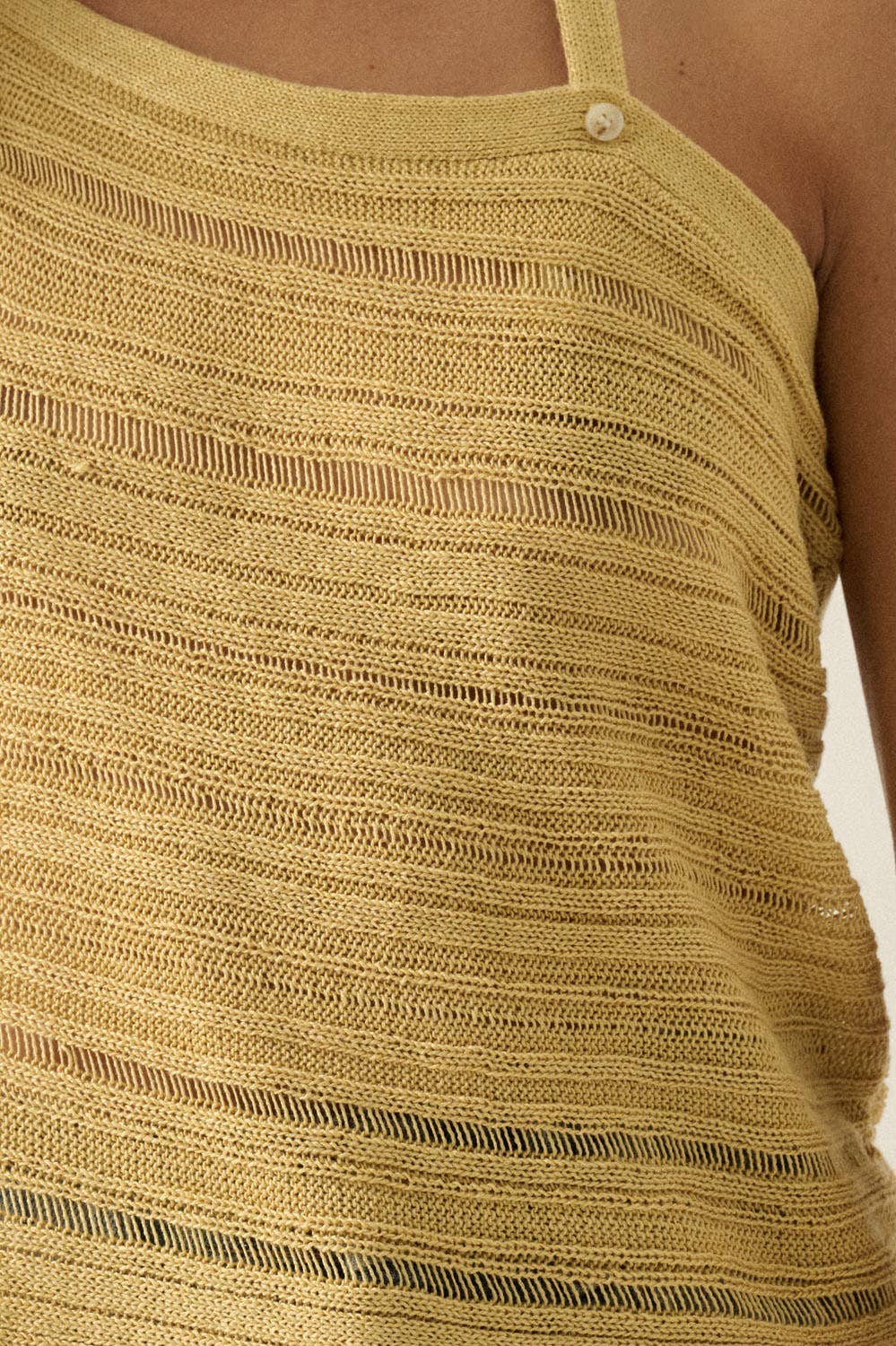 Ladder-Knit Asymmetrical Halter Tank Top