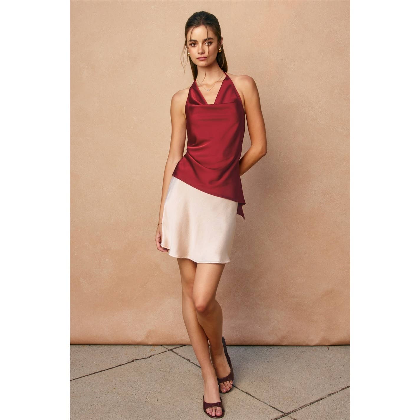 Satin Asymmetrical Hem Halter Top