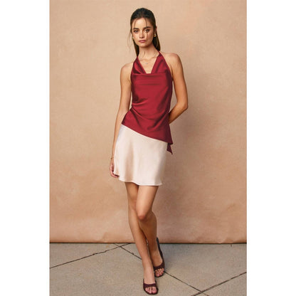 Satin Asymmetrical Hem Halter Top