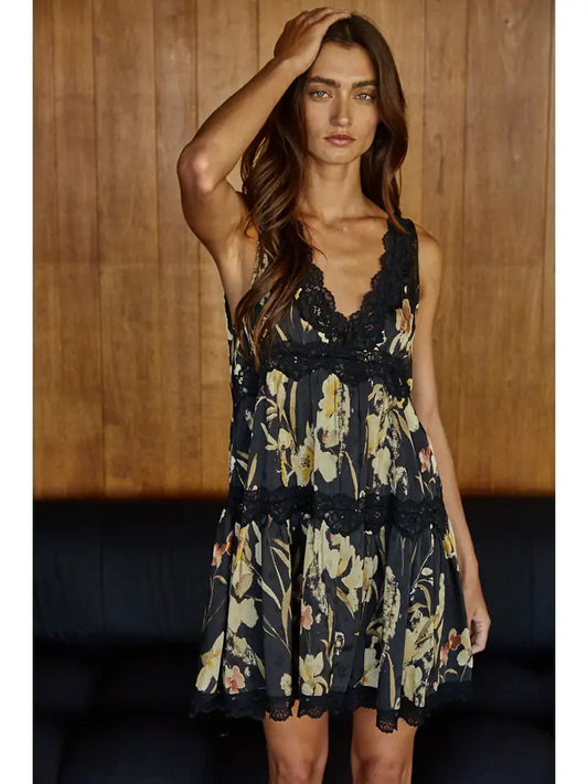 V-Neck Tiered Flare Mini Dress