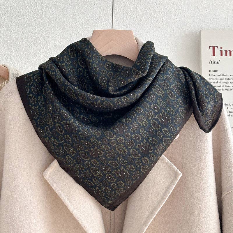 Retro Color Block Cashew Print Silk Scarf