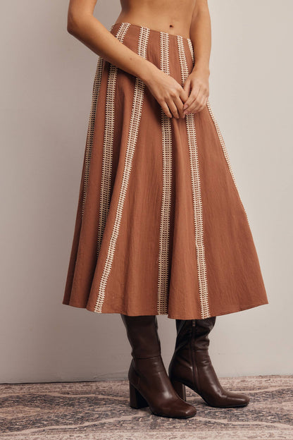 Embroidered Stripe Midi Skirt