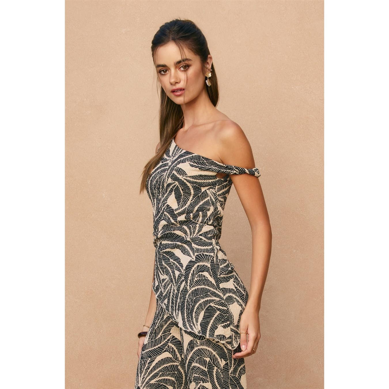 Tropical Leaf One Shoulder Asymmetrical Top
