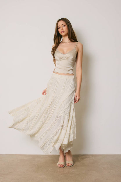 Asymmetrical Lace Panel Maxi Skirt
