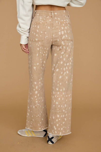Spot Print Raw Hem Denim Jeans