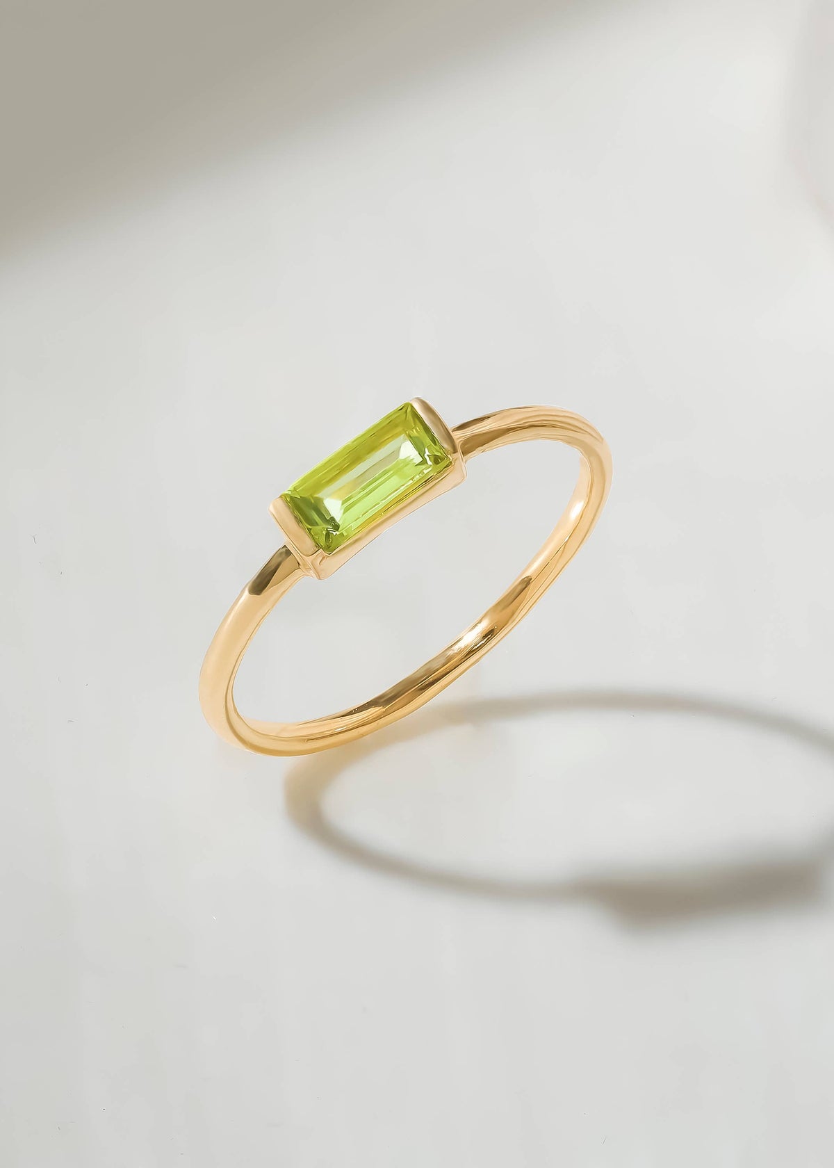 Gold Plated Baguette-Cut Peridot Stack Band Minimalist Ring