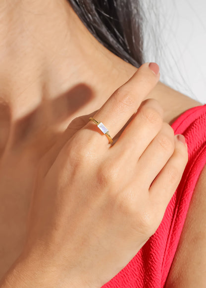 Gold Plated Baguette-Cut Moonstone Stacking Band Ring