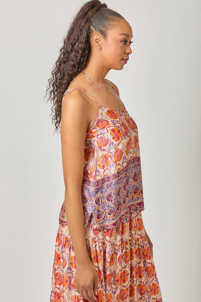 Adjustable Shoulder Strap Border Print Cami