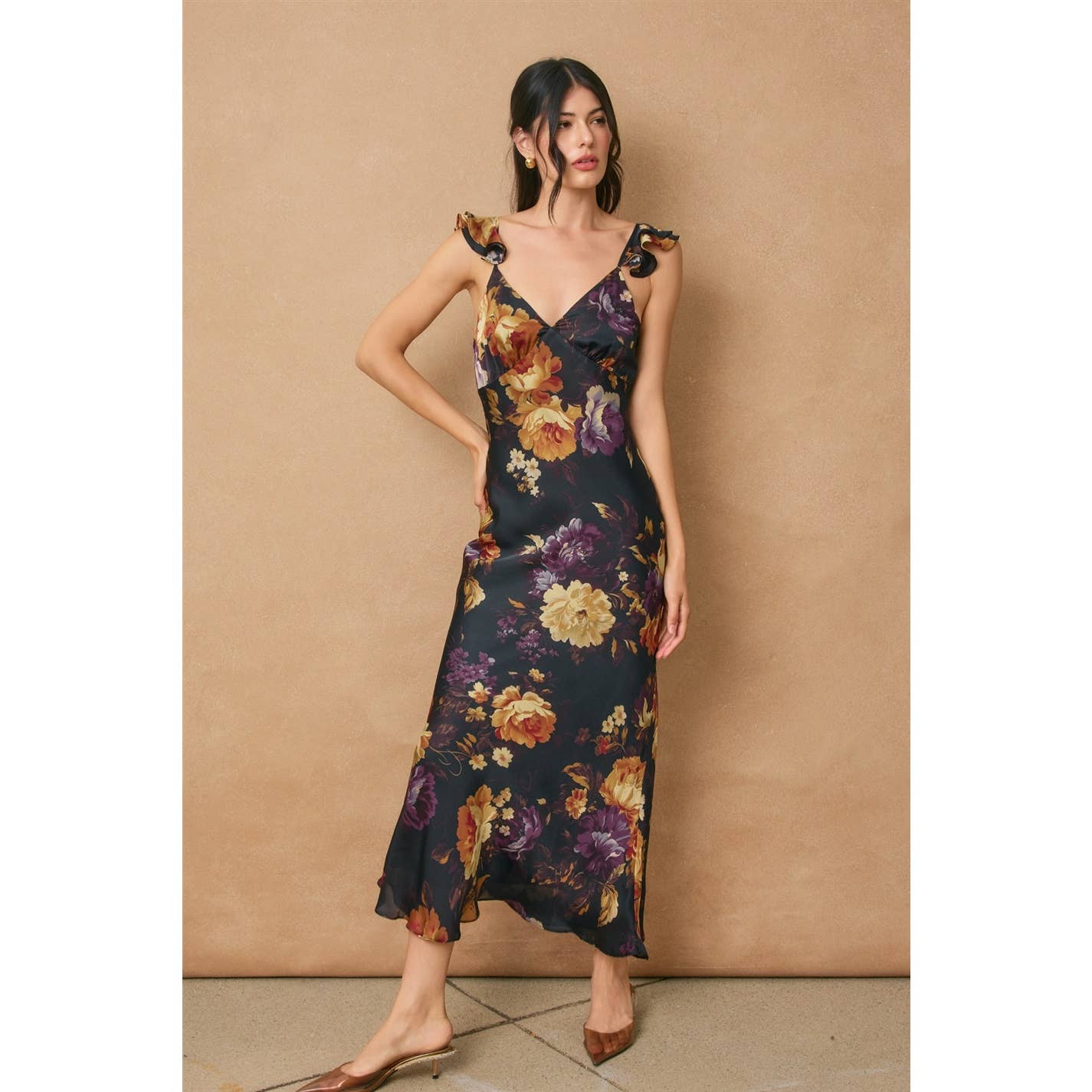 Hidden Haven Flutter Shoulder Maxi Dress