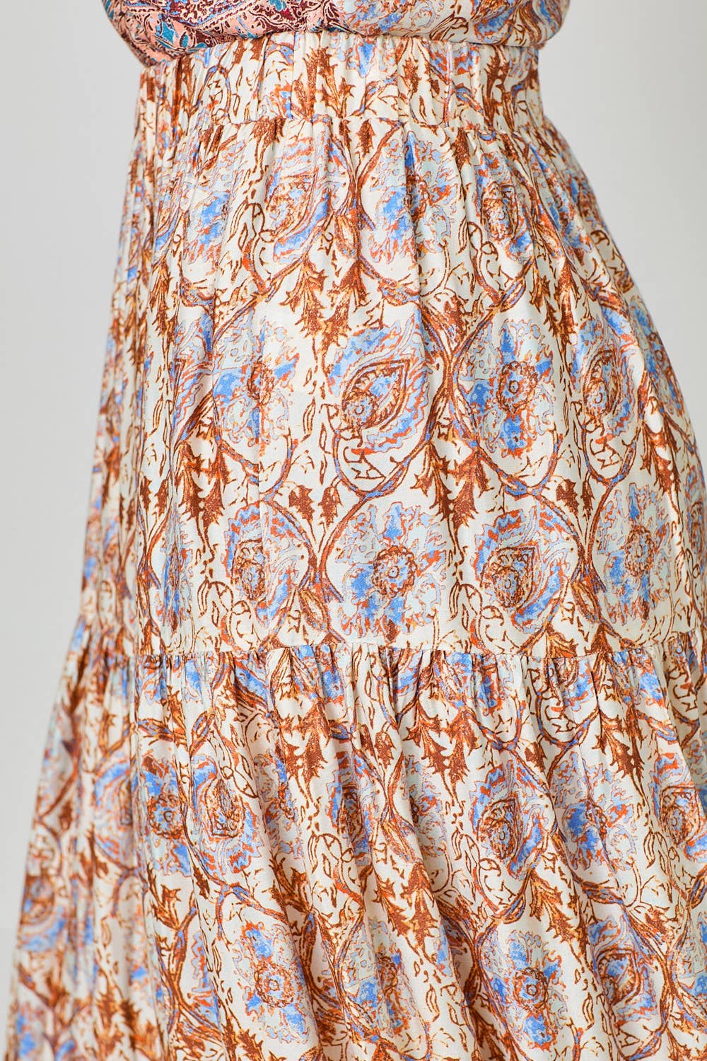 Border Print Tiered Long Skirt