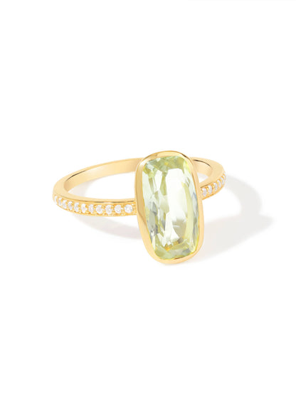 Gold Plated Silver Green Amethyst Verdant Halo Pave Ring