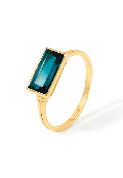 Gold Plated Rectangular London Blue Quartz Minimalist Ring