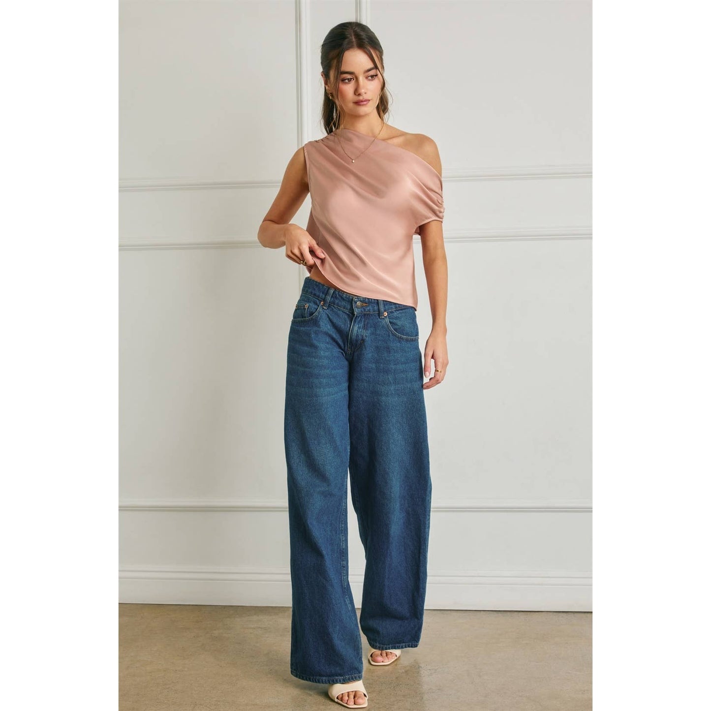 Satin Asymmetrical One Shoulder Top