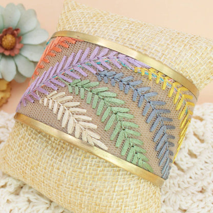 Pastel Ferns Embroidered Cuff Bracelet