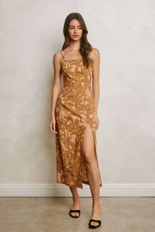 Sunwashed Palm Front Slit Midi Dress