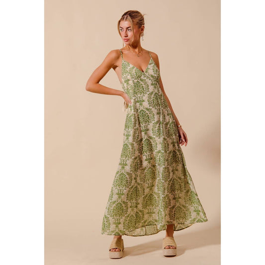 DAMASK FLORAL SUMMER MAXI FLOWY DRESS