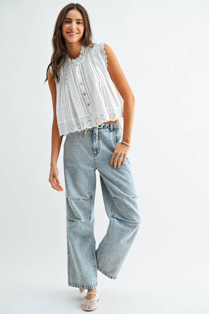 Broderie Anglaise Sleeveless Cotton Blouse