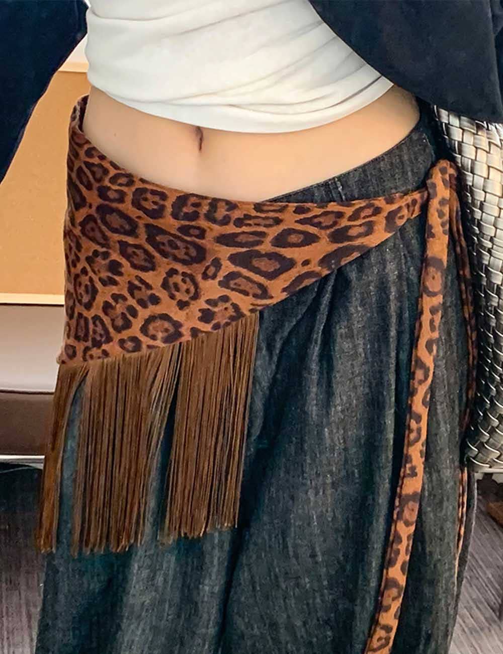 Retro Leopard Print Tassel Triangle Belt Hip Scarf