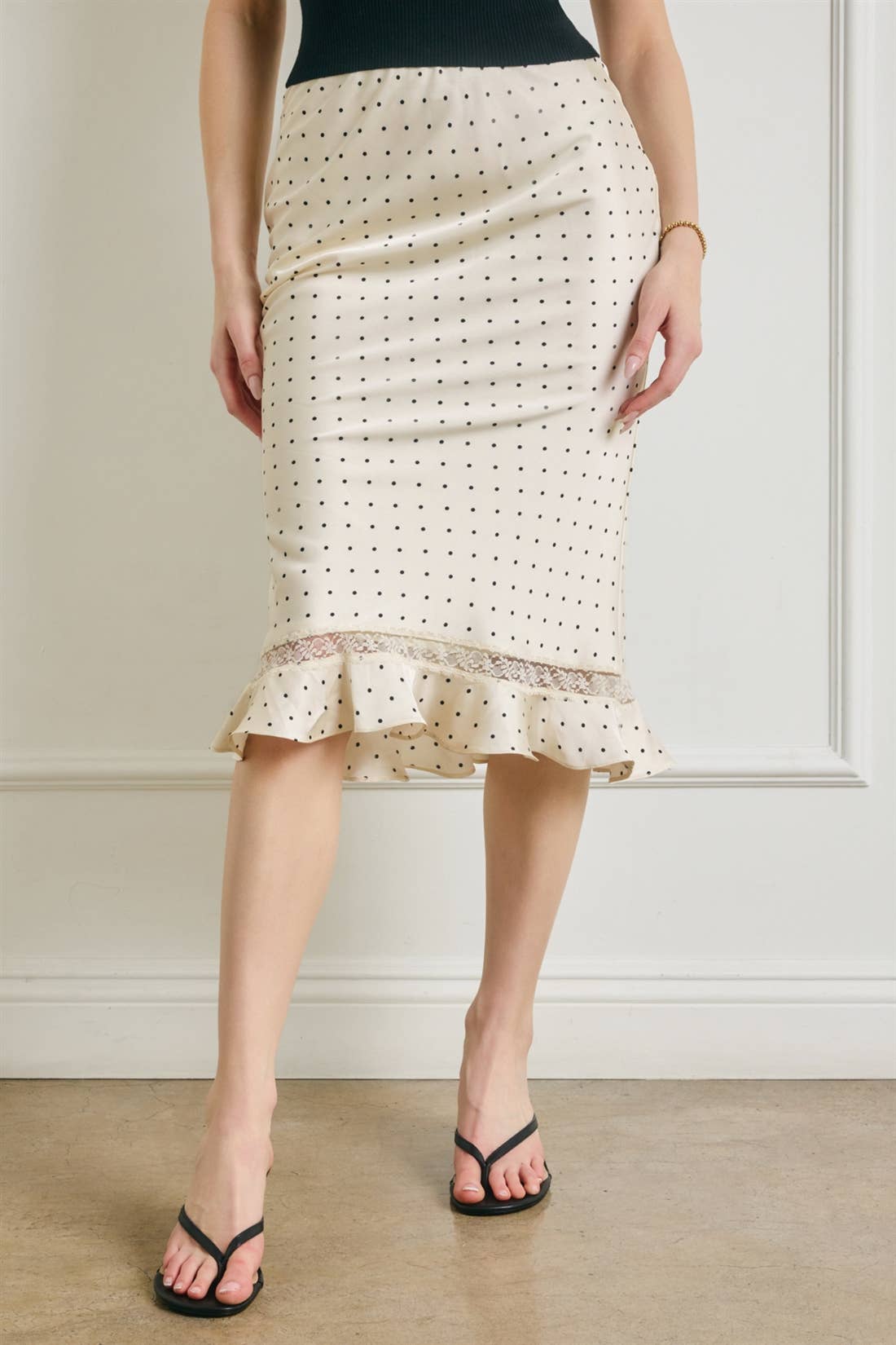 Polka Dot Lace Inset Ruffled Skirt