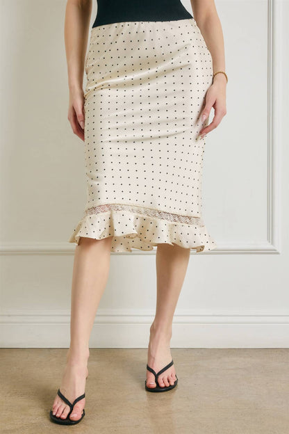 Polka Dot Lace Inset Ruffled Skirt