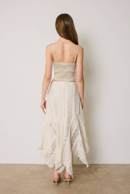 Asymmetrical Lace Panel Maxi Skirt