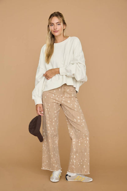 Spot Print Raw Hem Denim Jeans