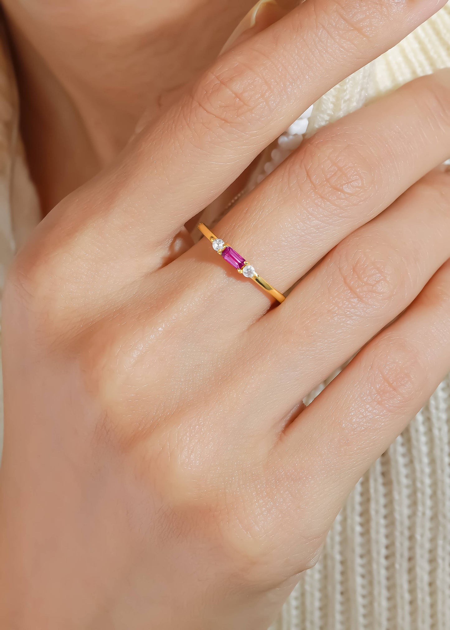 Gold Plated Silver Rhodolite Garnet Grace in Geometry Ring