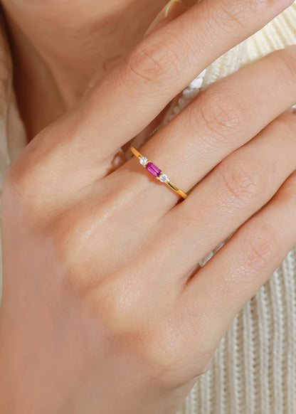 Gold Plated Silver Rhodolite Garnet Grace in Geometry Ring