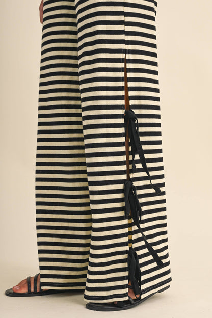 STRIPED TUBE TOP AND PANTS WITH SIDE BOW DETAILS