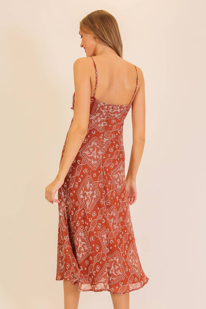 Western Bandana Print Midi Dress