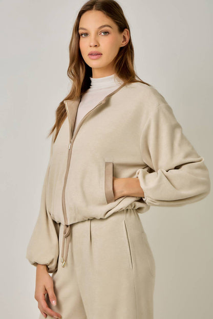 Suede Accent Bubble Hem Jacket