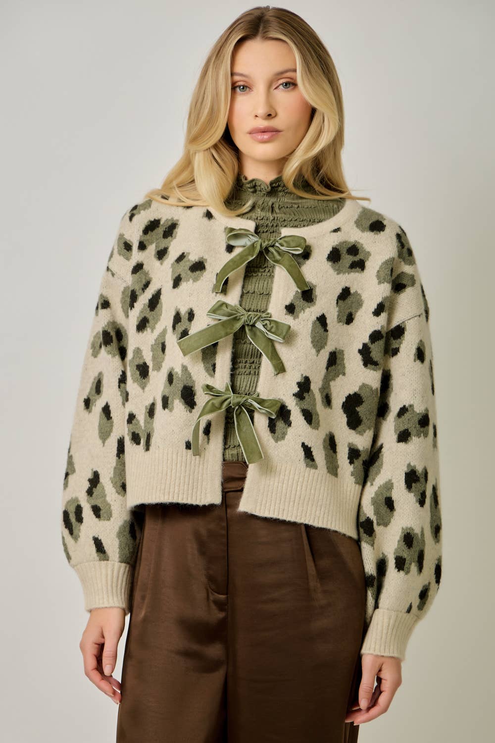 Front Bow Tied Leopard Cardigan
