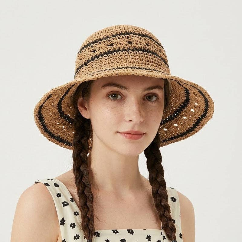 Color Block Woven Beach Sun Hat