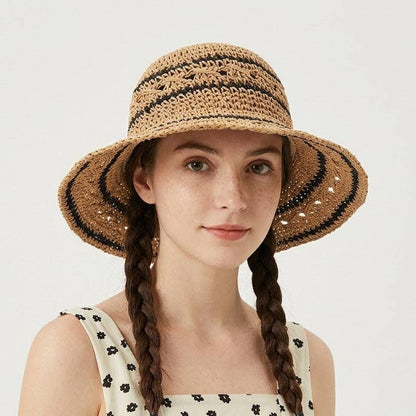 Color Block Woven Beach Sun Hat