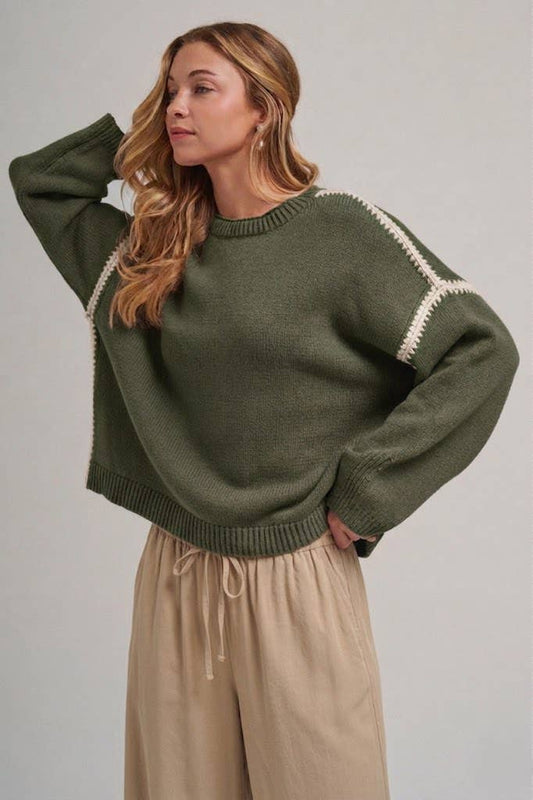 LOOSE FIT SWEATER WITH CONTRAST BLANKET STITCH_JLT00281-01