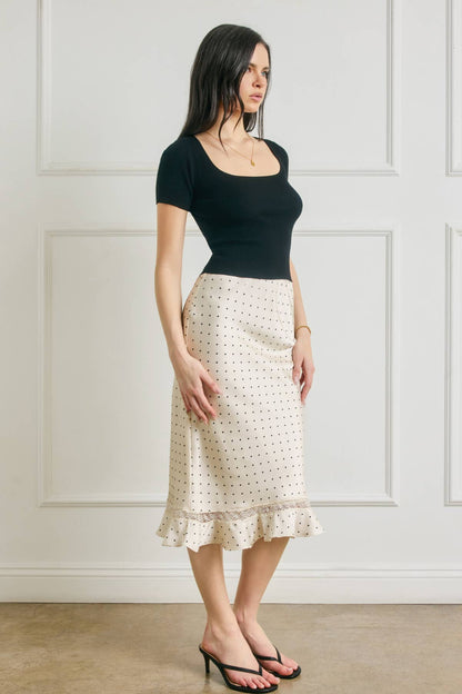 Polka Dot Lace Inset Ruffled Skirt