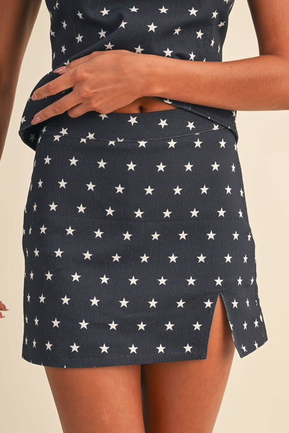 STAR PRINT STRETCH COTTON TWILL OPEN BACK TOP AND