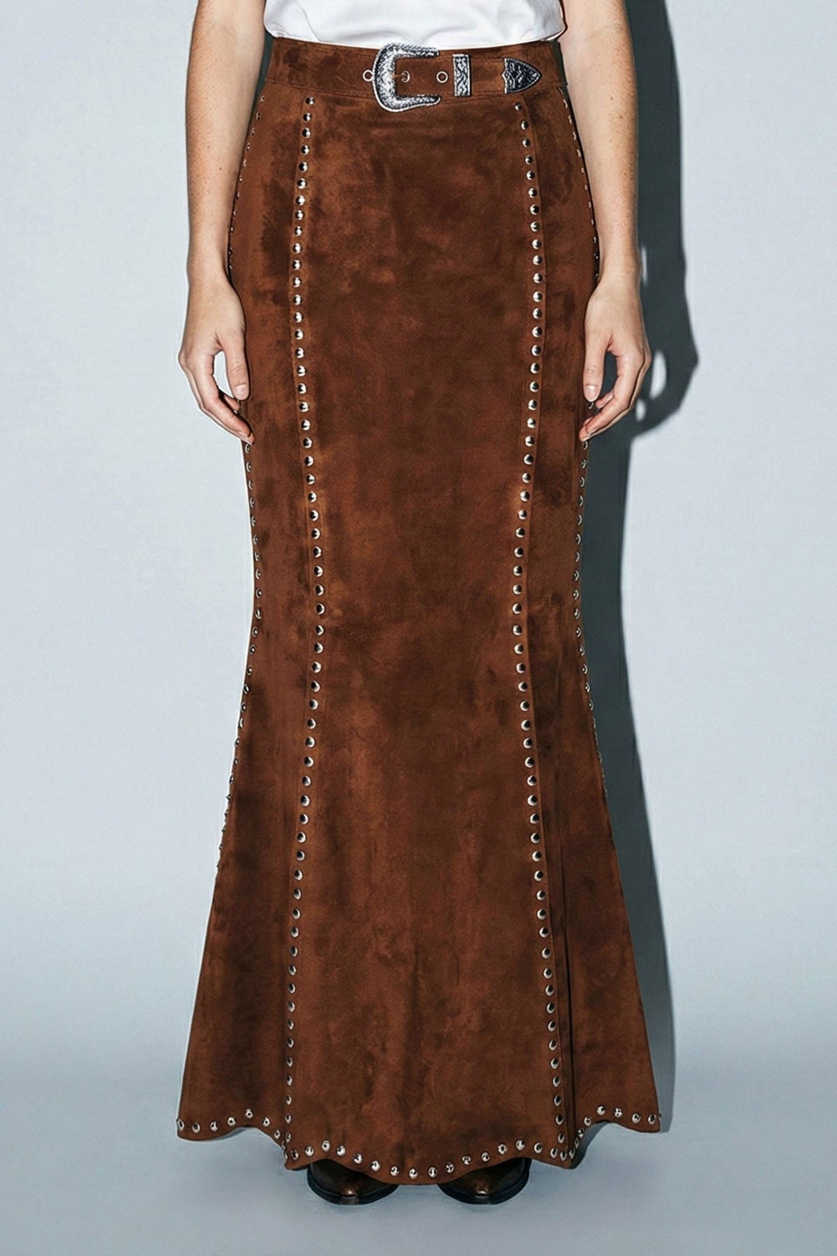 Suede Studded Maxi Skirt