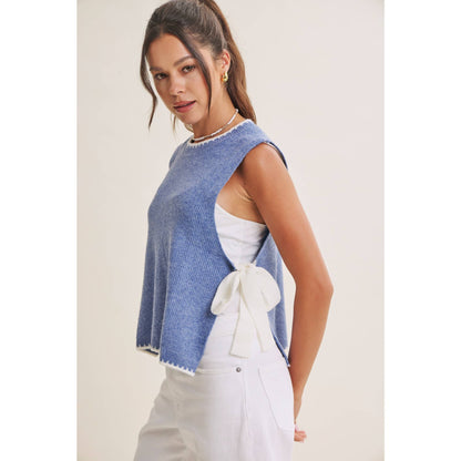 EFFORTLESS WEEKEND SIDE RIBBON TIE WHIPSTITCH SWEATER VEST