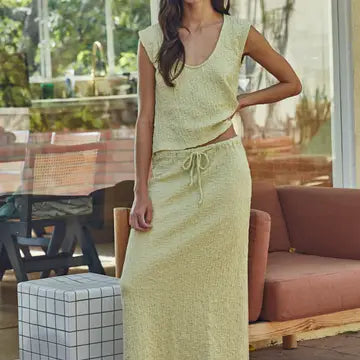 Pale Lime Woven Textured Tank