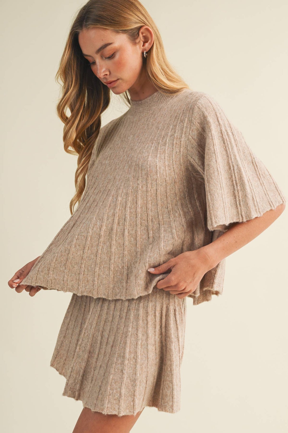 Bell Sleeve Wide-Rib Knit Pullover