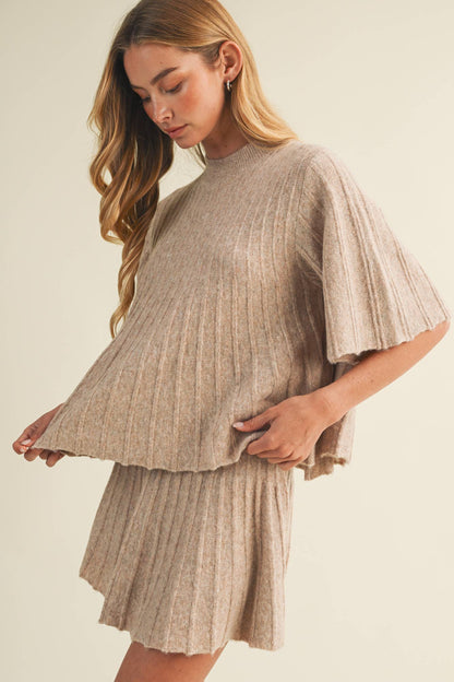 Bell Sleeve Wide-Rib Knit Pullover