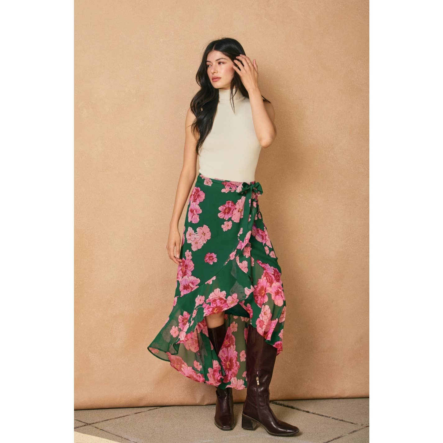 Desert Bloom Ruffled Hem Wrap Skirt